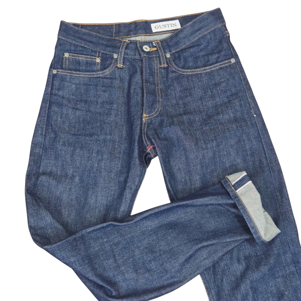 Gustin Mens Sz 29 California Slim Raw Selvedge Denim Jeans #172 Made in USA Dark